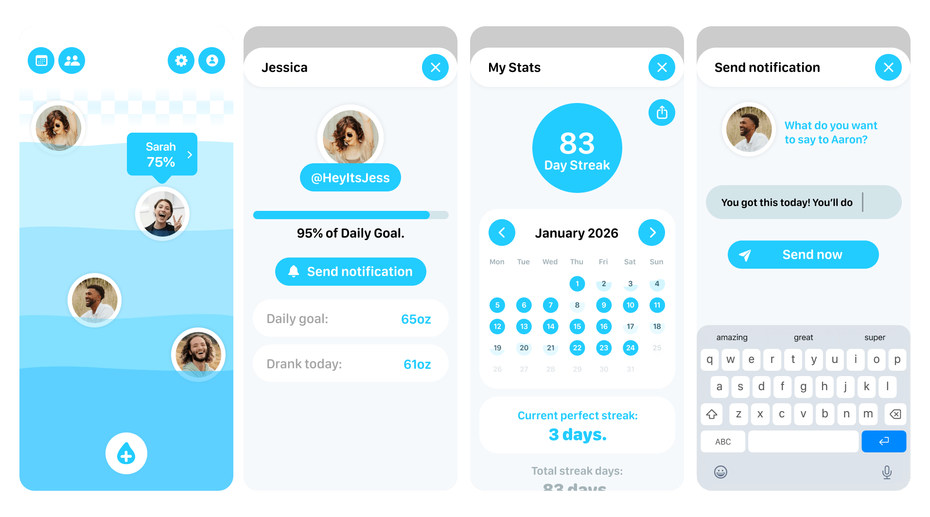 Screenshots of the Aquo water tracking app